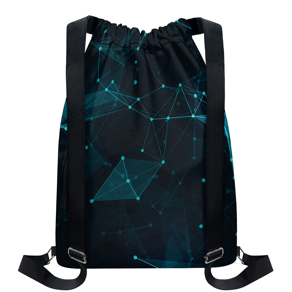 Teal Polygonal Dot Geometric Print Drawstring Backpack