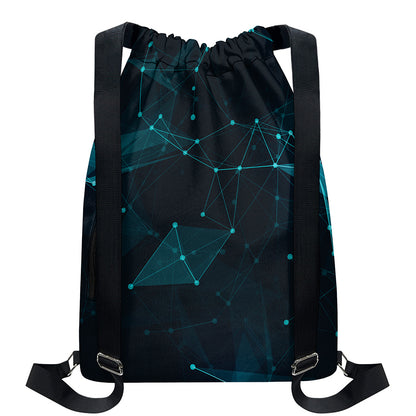Teal Polygonal Dot Geometric Print Drawstring Backpack