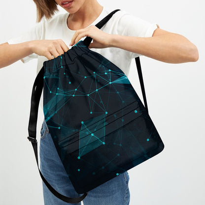 Teal Polygonal Dot Geometric Print Drawstring Backpack