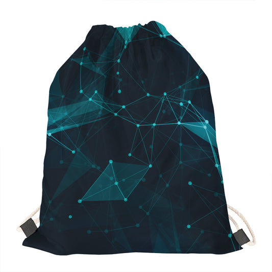 Teal Polygonal Dot Geometric Print Drawstring Bag