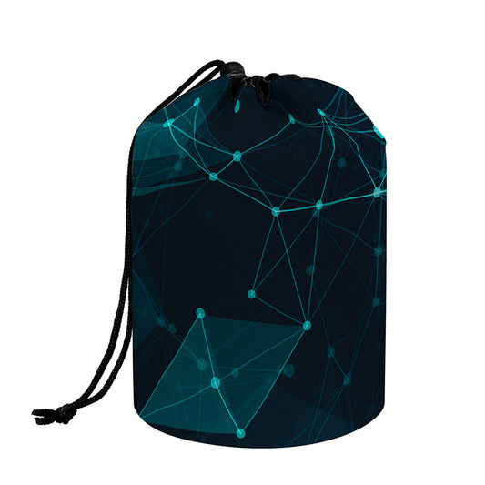 Teal Polygonal Dot Geometric Print Drawstring Makeup Bag