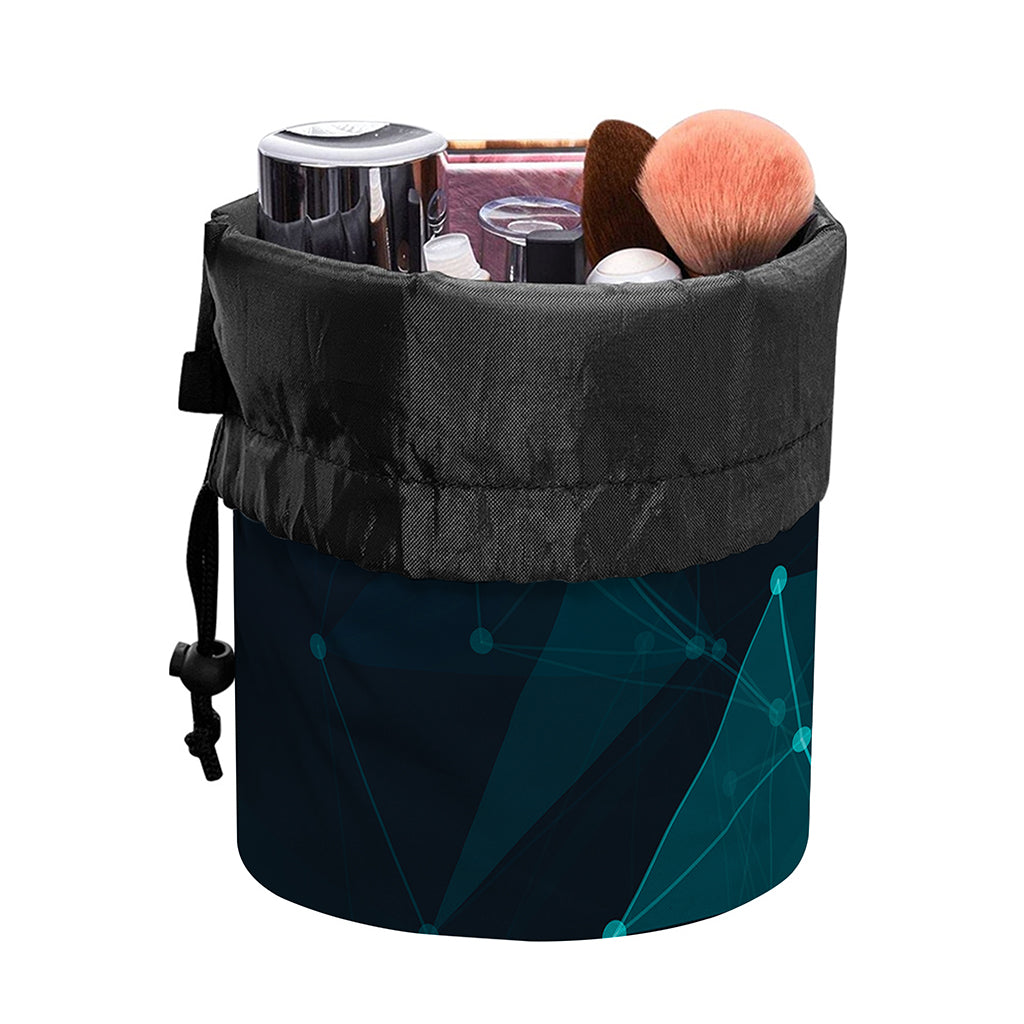 Teal Polygonal Dot Geometric Print Drawstring Makeup Bag