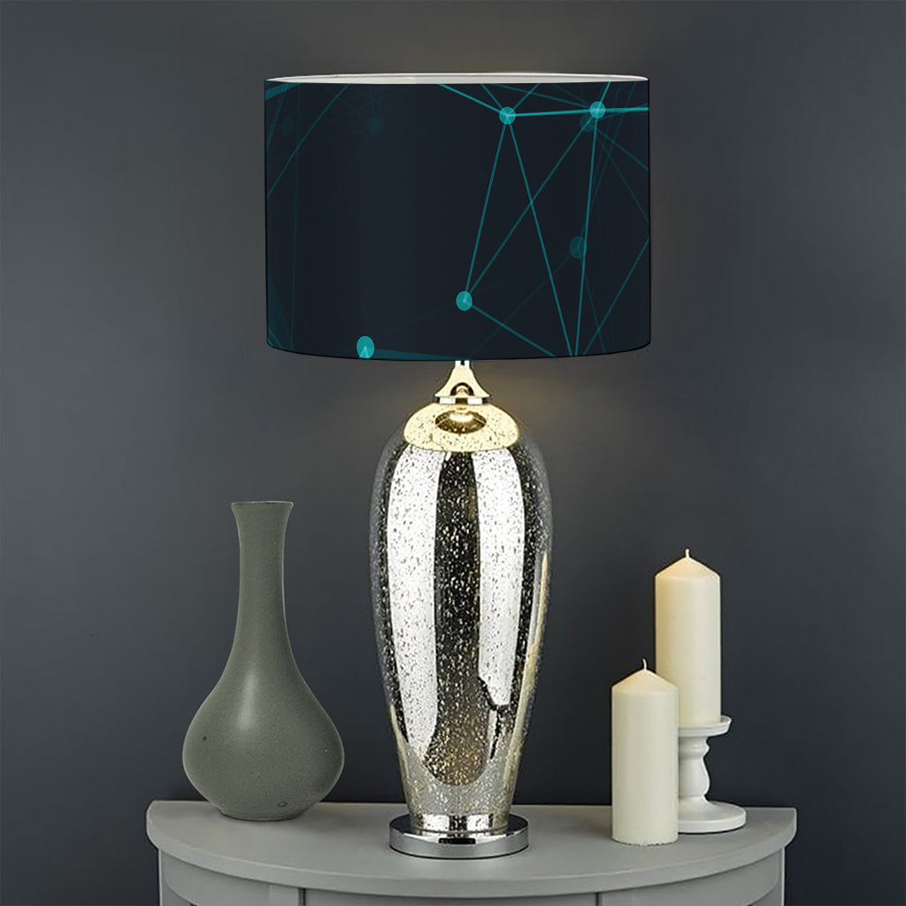 Teal Polygonal Dot Geometric Print Drum Lamp Shade