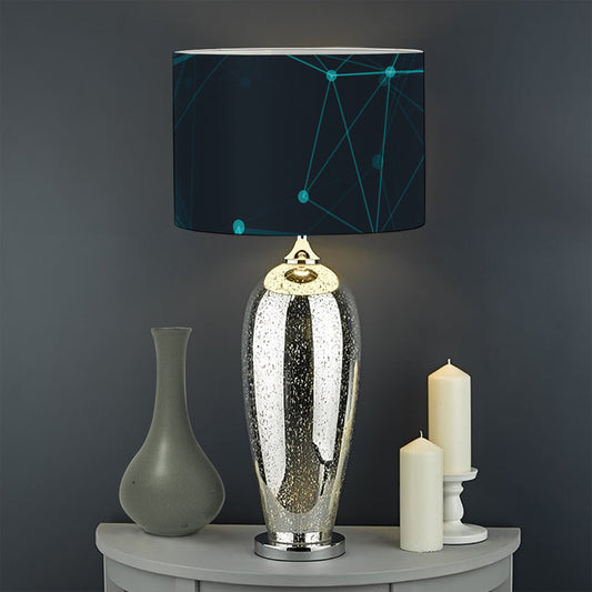Teal Polygonal Dot Geometric Print Drum Lamp Shade