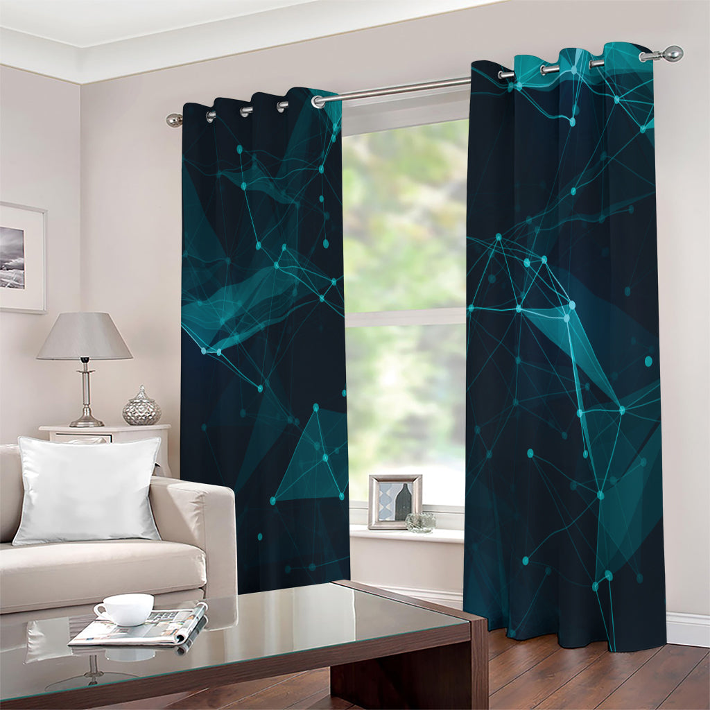 Teal Polygonal Dot Geometric Print Extra Wide Grommet Curtains