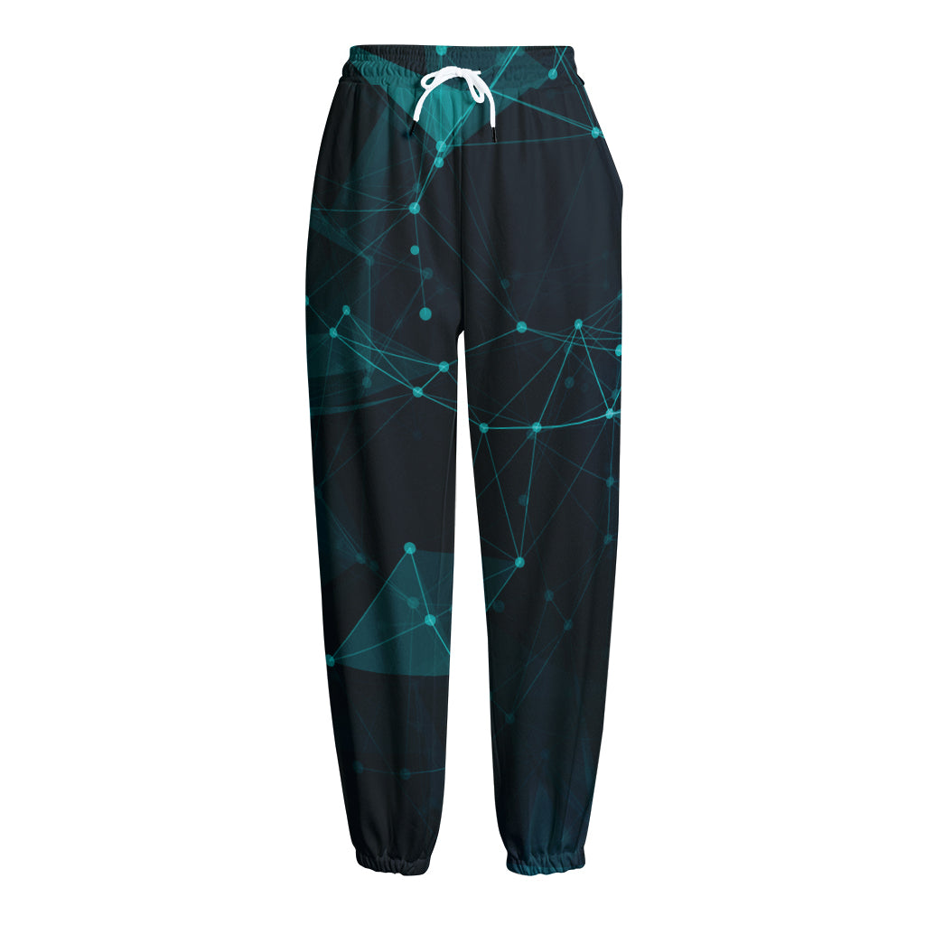 Teal Polygonal Dot Geometric Print Fleece Lined Knit Pants
