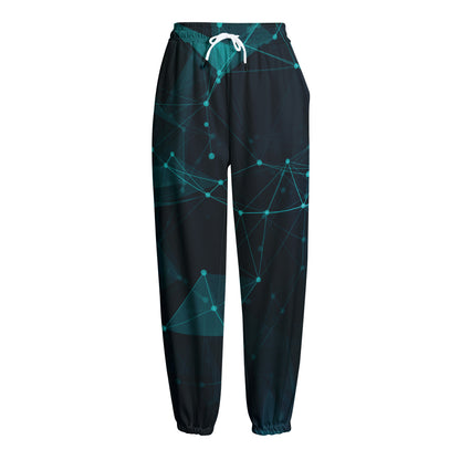 Teal Polygonal Dot Geometric Print Fleece Lined Knit Pants