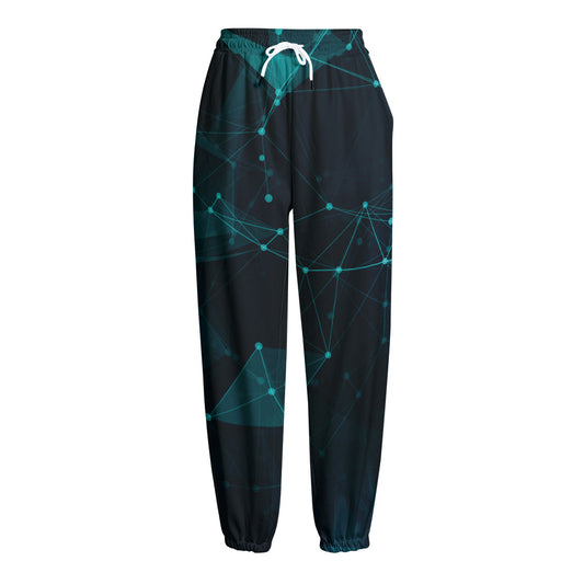 Teal Polygonal Dot Geometric Print Fleece Lined Knit Pants
