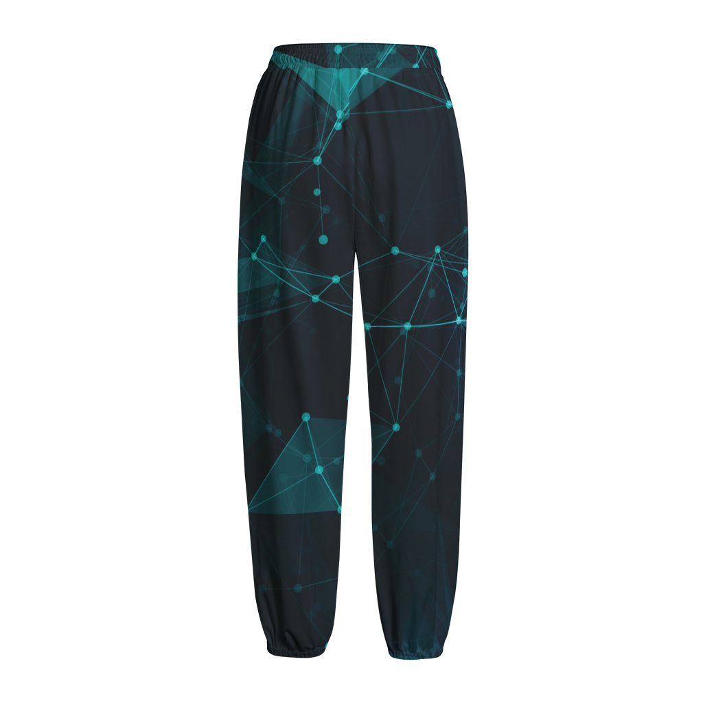 Teal Polygonal Dot Geometric Print Fleece Lined Knit Pants