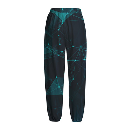Teal Polygonal Dot Geometric Print Fleece Lined Knit Pants