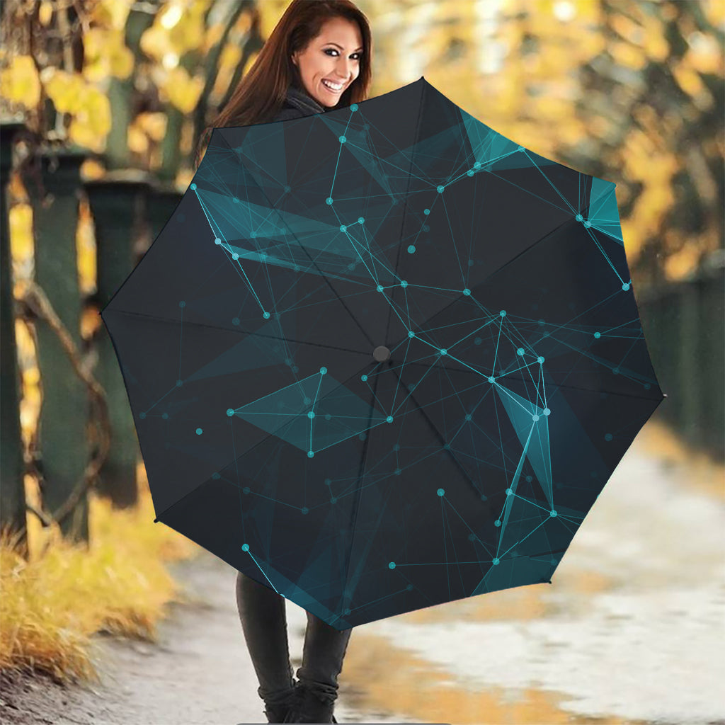 Teal Polygonal Dot Geometric Print Foldable Umbrella