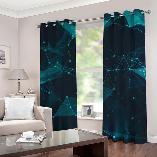 Teal Polygonal Dot Geometric Print Grommet Curtains