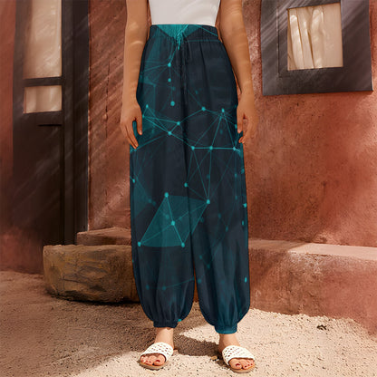 Teal Polygonal Dot Geometric Print Harem Pants