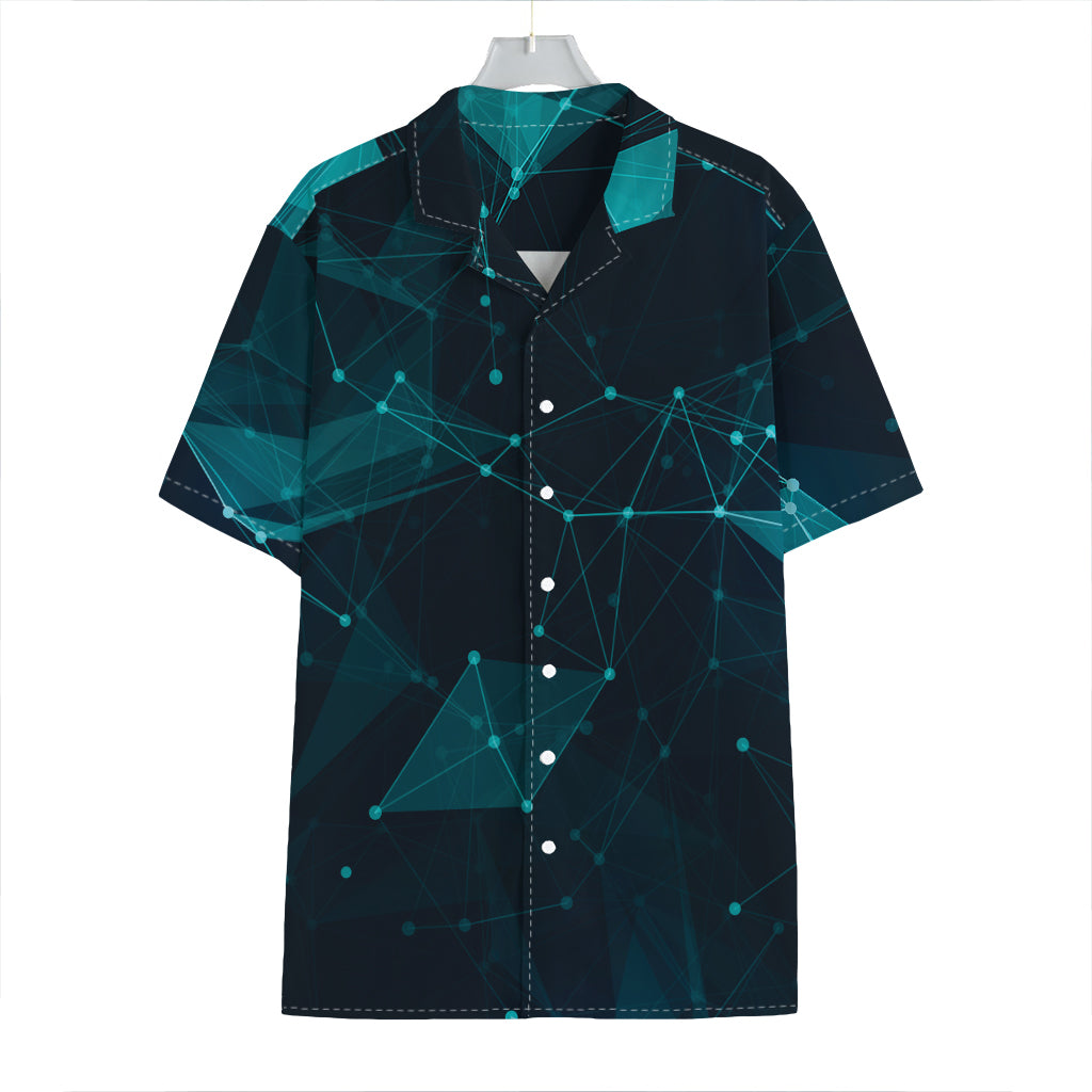 Teal Polygonal Dot Geometric Print Hawaiian Shirt