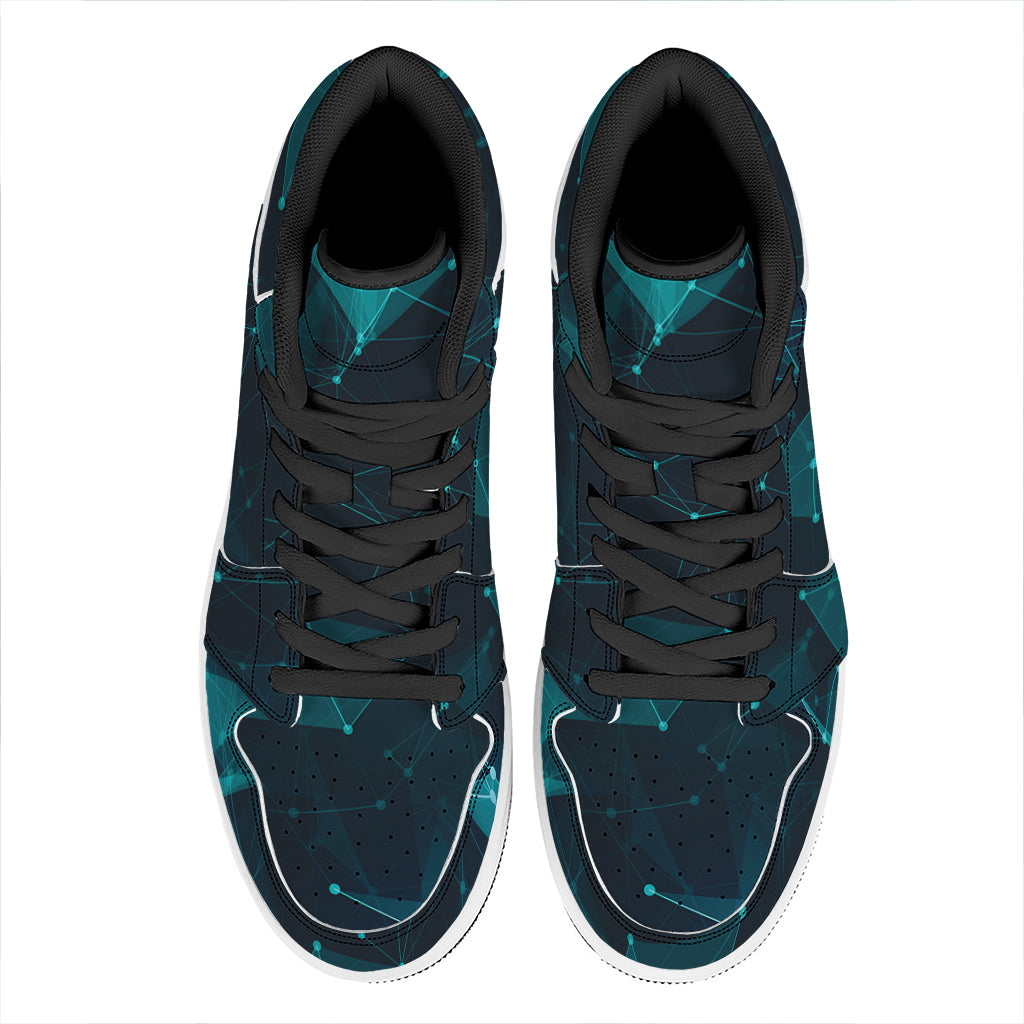 Teal Polygonal Dot Geometric Print High Top Leather Sneakers