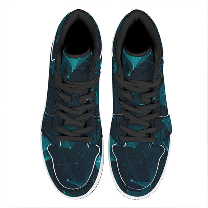 Teal Polygonal Dot Geometric Print High Top Leather Sneakers