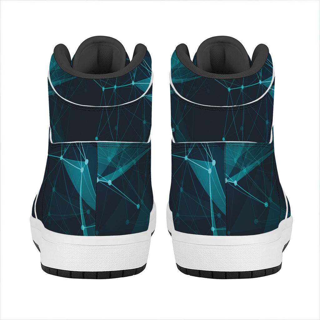 Teal Polygonal Dot Geometric Print High Top Leather Sneakers
