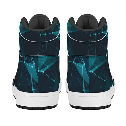 Teal Polygonal Dot Geometric Print High Top Leather Sneakers