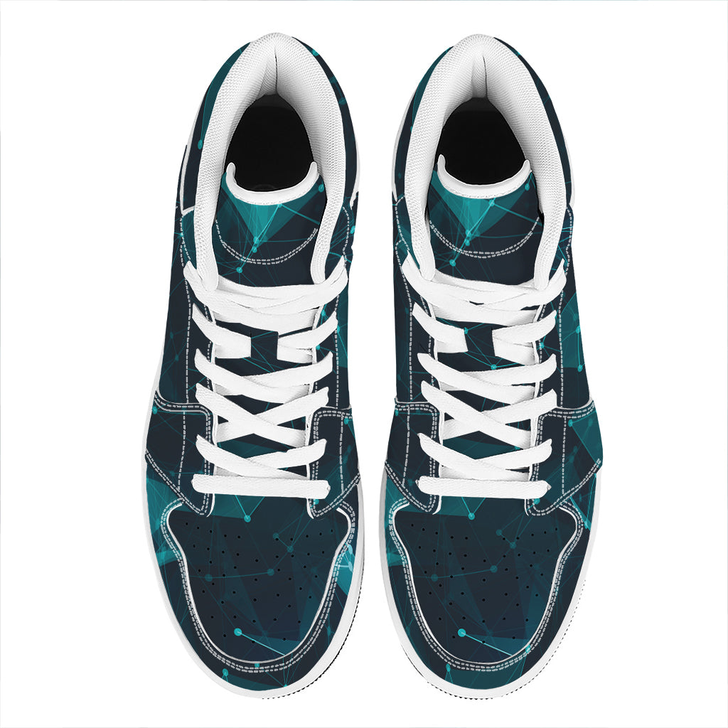 Teal Polygonal Dot Geometric Print High Top Leather Sneakers
