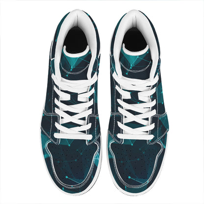 Teal Polygonal Dot Geometric Print High Top Leather Sneakers