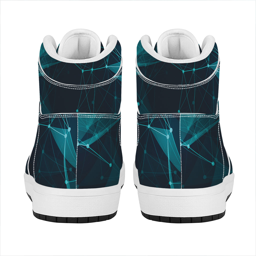Teal Polygonal Dot Geometric Print High Top Leather Sneakers