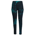 Teal Polygonal Dot Geometric Print High-Waisted Pocket Leggings