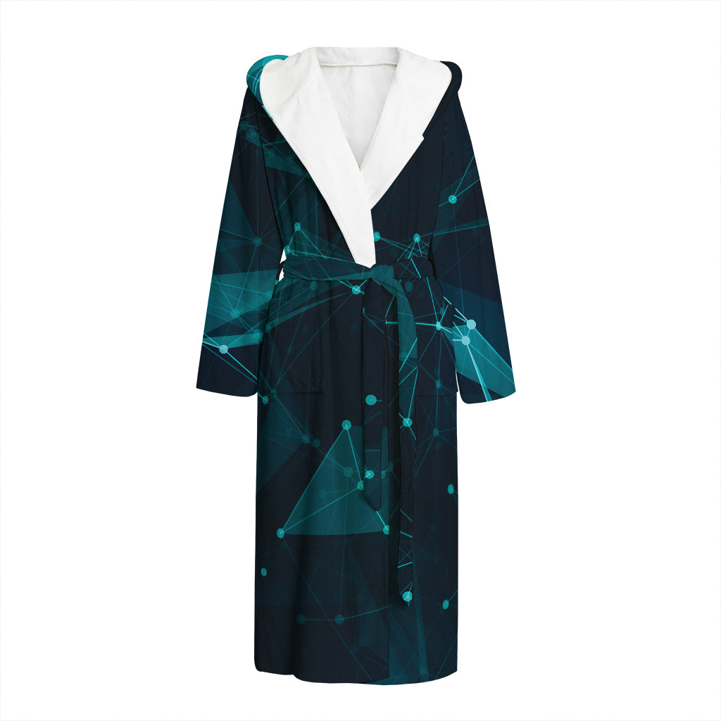Teal Polygonal Dot Geometric Print Hooded Bathrobe