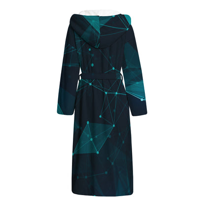 Teal Polygonal Dot Geometric Print Hooded Bathrobe