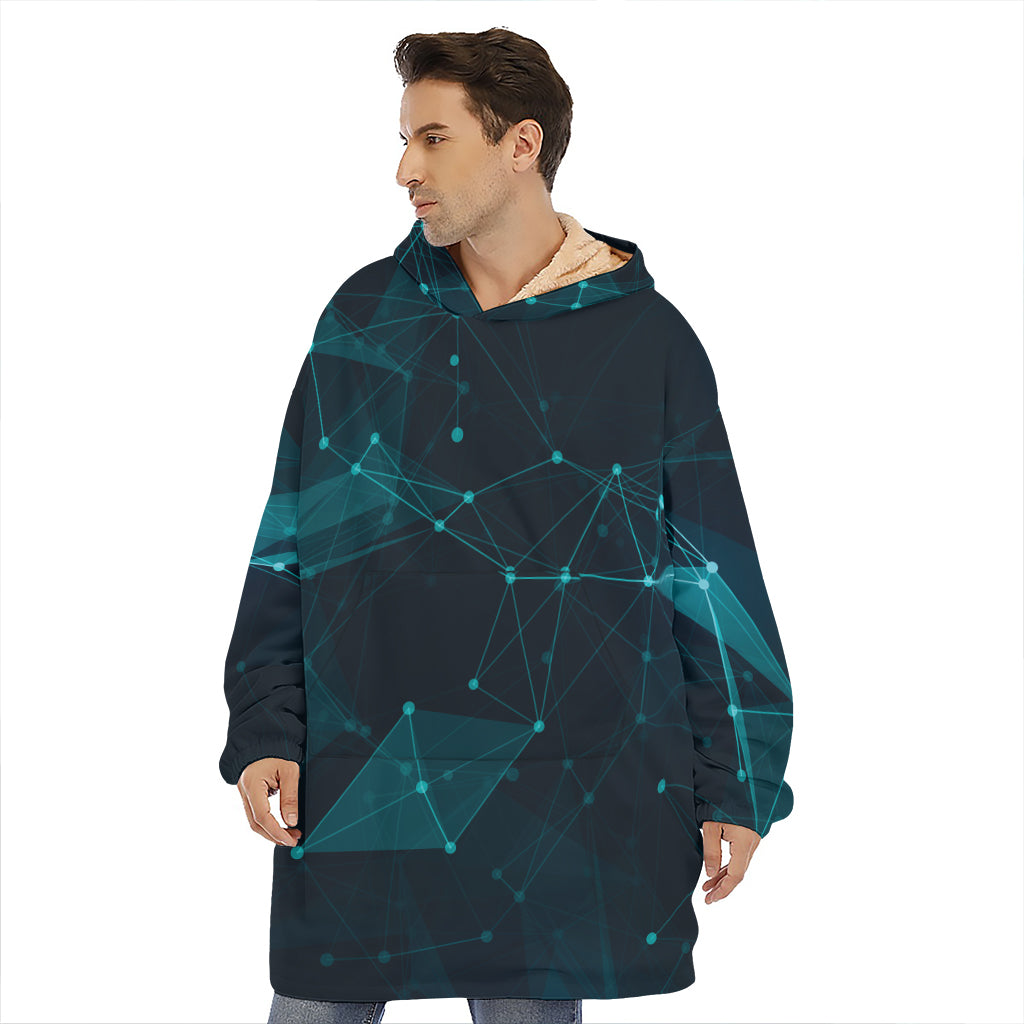 Teal Polygonal Dot Geometric Print Hoodie Blanket