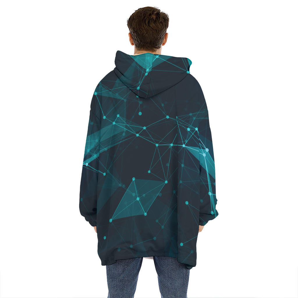 Teal Polygonal Dot Geometric Print Hoodie Blanket