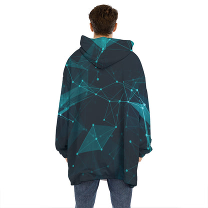 Teal Polygonal Dot Geometric Print Hoodie Blanket