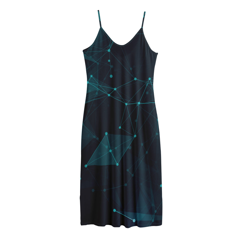 Teal Polygonal Dot Geometric Print Jersey Midi Cami Dress