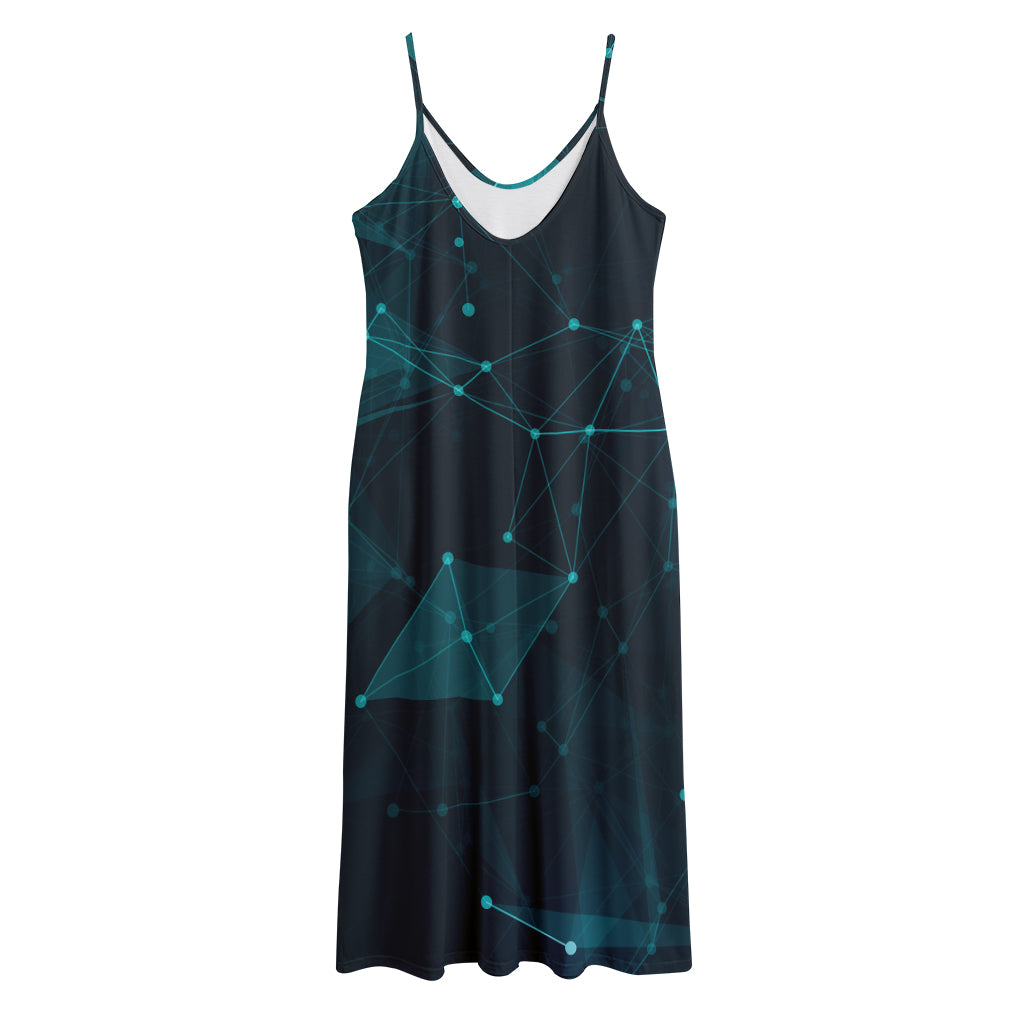 Teal Polygonal Dot Geometric Print Jersey Midi Cami Dress