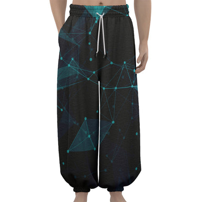 Teal Polygonal Dot Geometric Print Lantern Pants