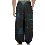 Teal Polygonal Dot Geometric Print Lantern Pants