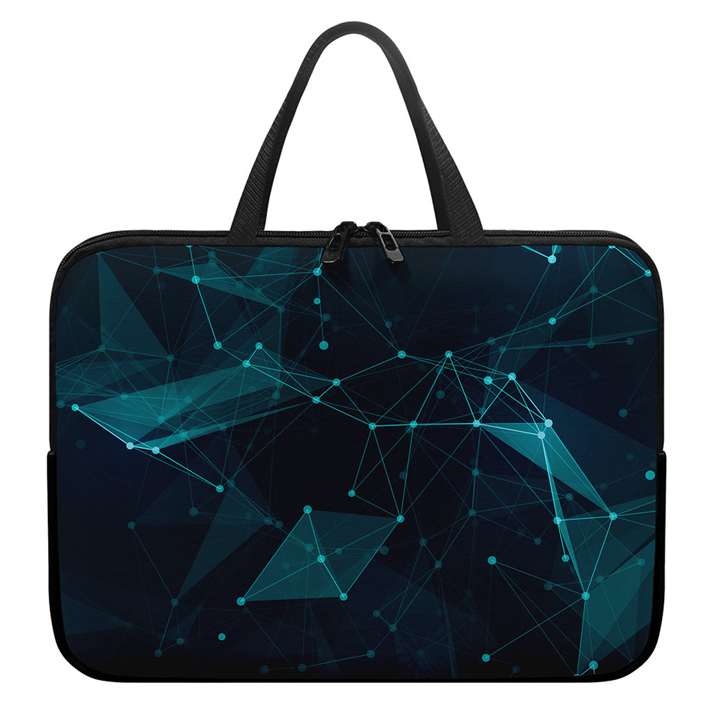 Teal Polygonal Dot Geometric Print Laptop Sleeve With Handle