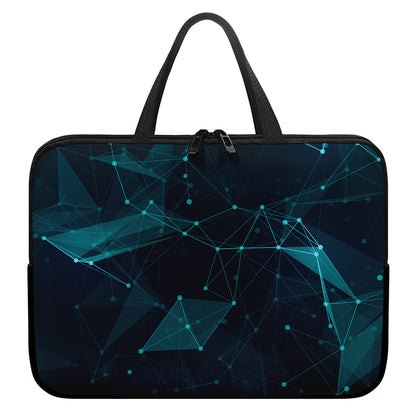Teal Polygonal Dot Geometric Print Laptop Sleeve With Handle