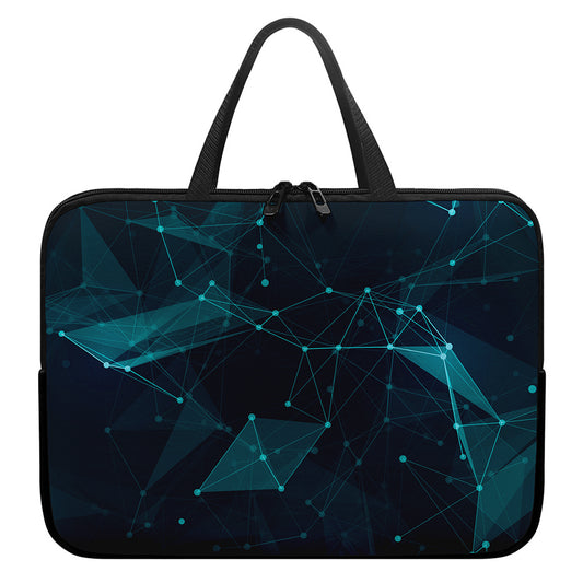 Teal Polygonal Dot Geometric Print Laptop Sleeve With Handle