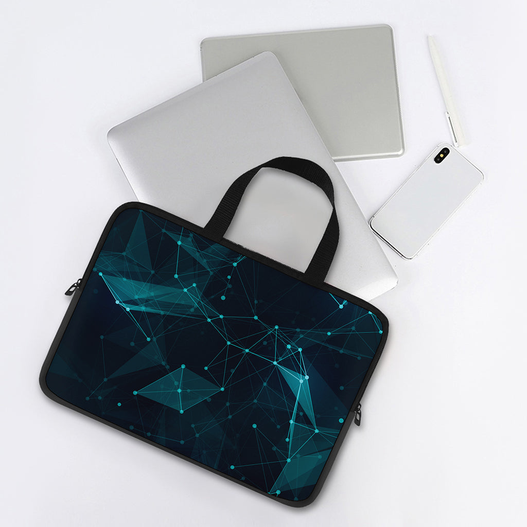 Teal Polygonal Dot Geometric Print Laptop Sleeve With Handle
