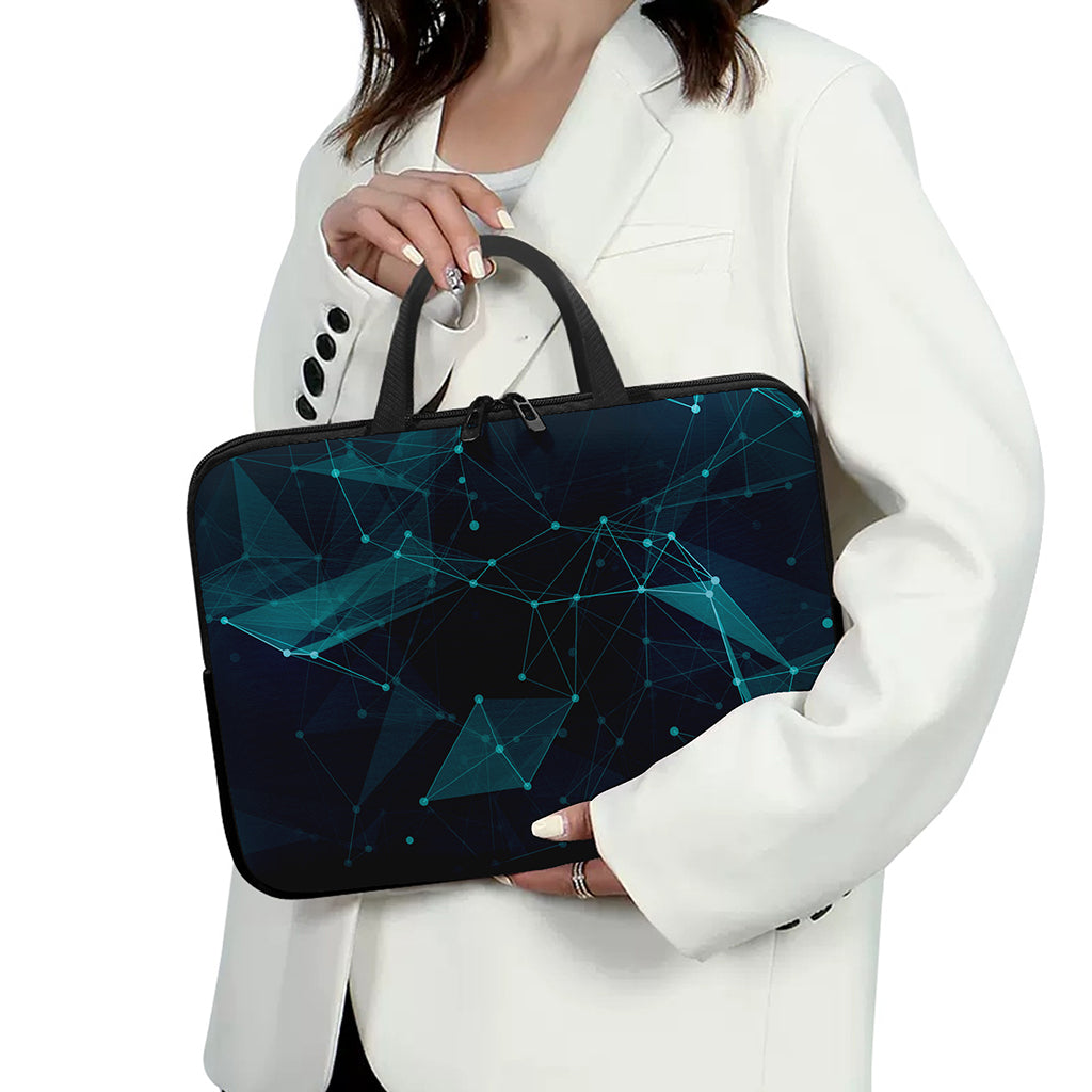Teal Polygonal Dot Geometric Print Laptop Sleeve With Handle