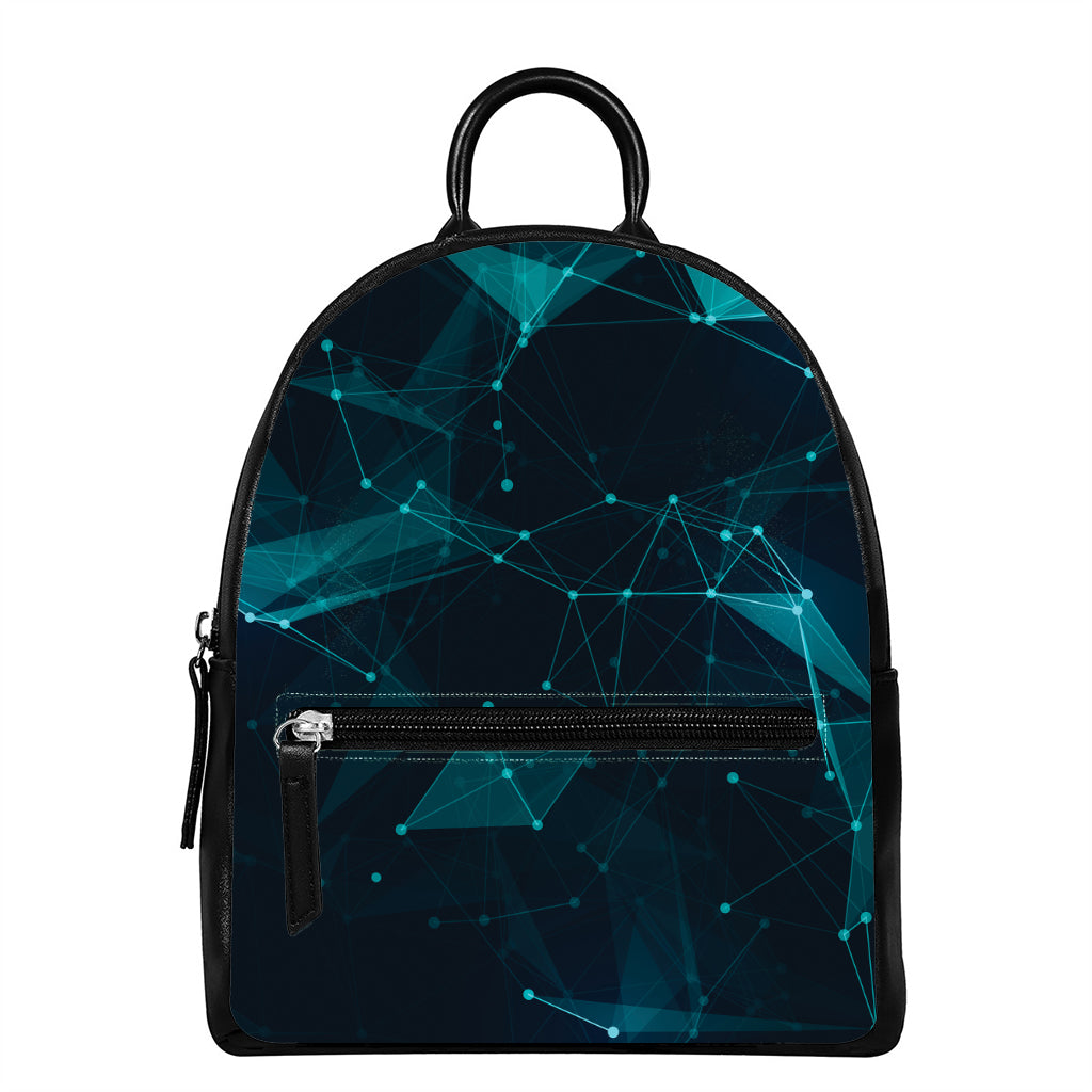 Teal Polygonal Dot Geometric Print Leather Backpack