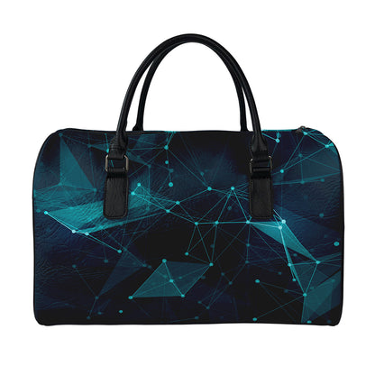 Teal Polygonal Dot Geometric Print Leather Duffle Bag