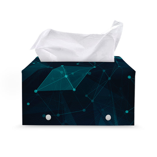 Teal Polygonal Dot Geometric Print Leather Tissue Box Cover