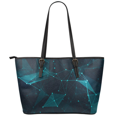Teal Polygonal Dot Geometric Print Leather Tote Bag