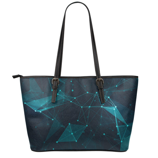 Teal Polygonal Dot Geometric Print Leather Tote Bag