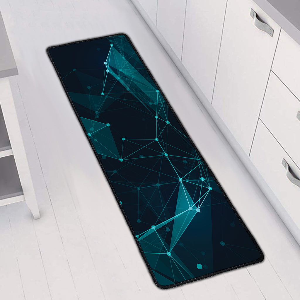 Teal Polygonal Dot Geometric Print Long Kitchen Mat