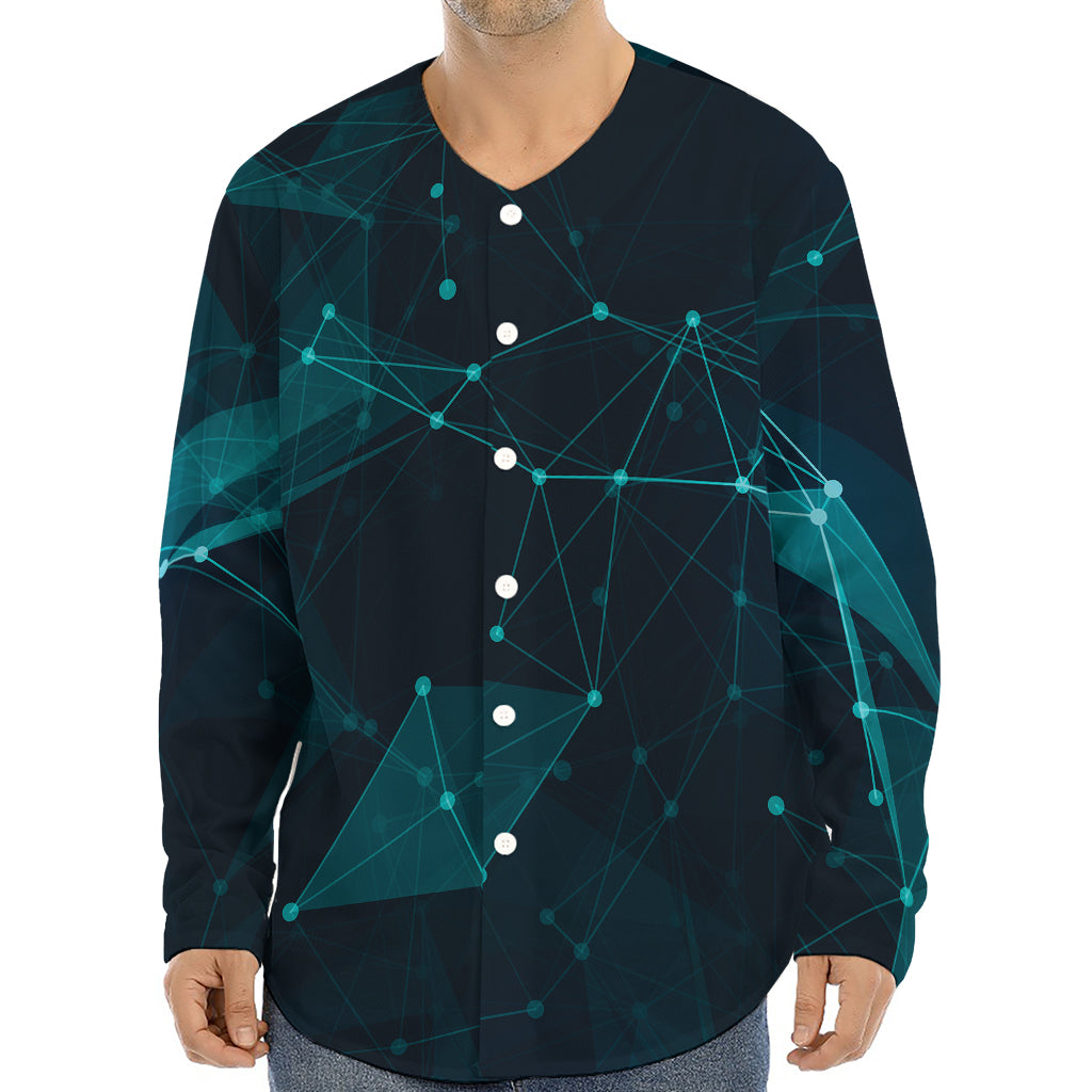 Teal Polygonal Dot Geometric Print Long Sleeve Baseball Jersey