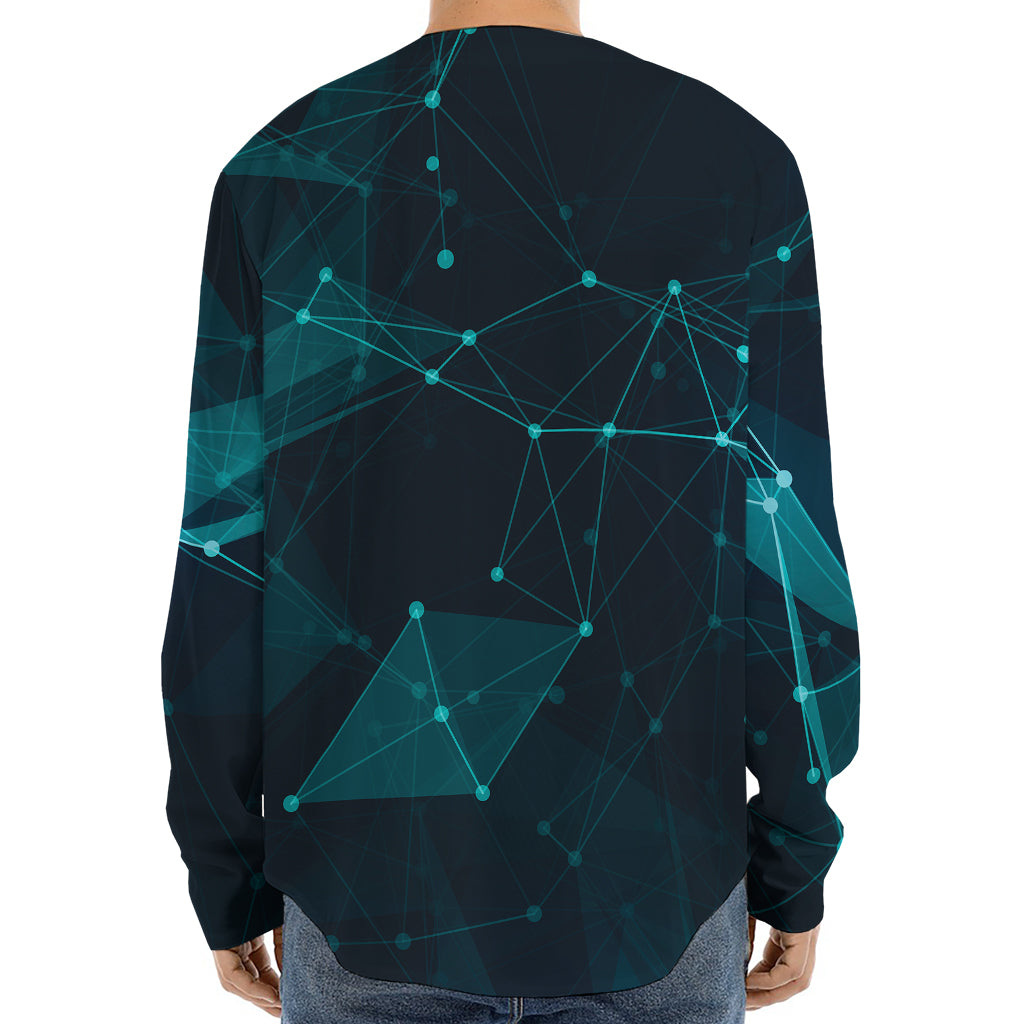 Teal Polygonal Dot Geometric Print Long Sleeve Baseball Jersey