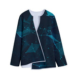 Teal Polygonal Dot Geometric Print Long Sleeve Short Coat
