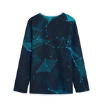 Teal Polygonal Dot Geometric Print Long Sleeve Short Coat
